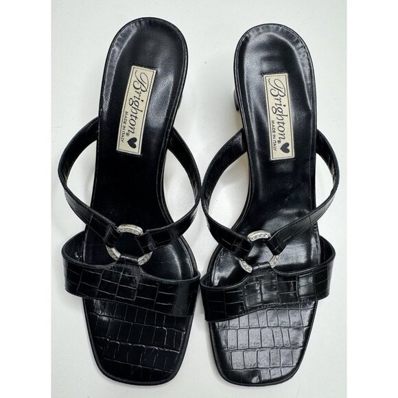 Brighton Women's Terry Black Croc Leather Slide Sandals Size 9 - Picture 3 of 11